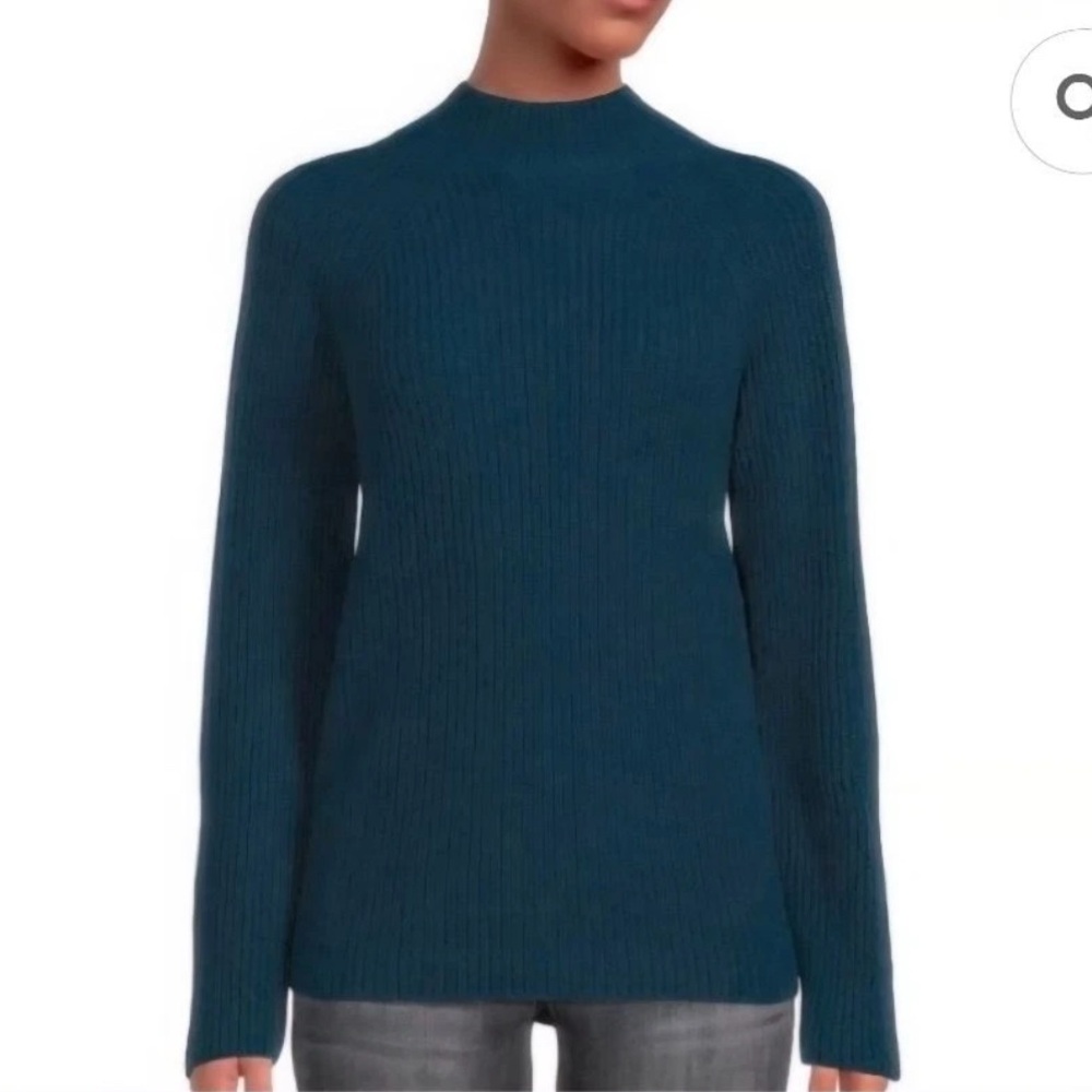 Vince Ribbed Wool Cashmere Blend Sweater Petrol Teal Quiet Luxury Classic